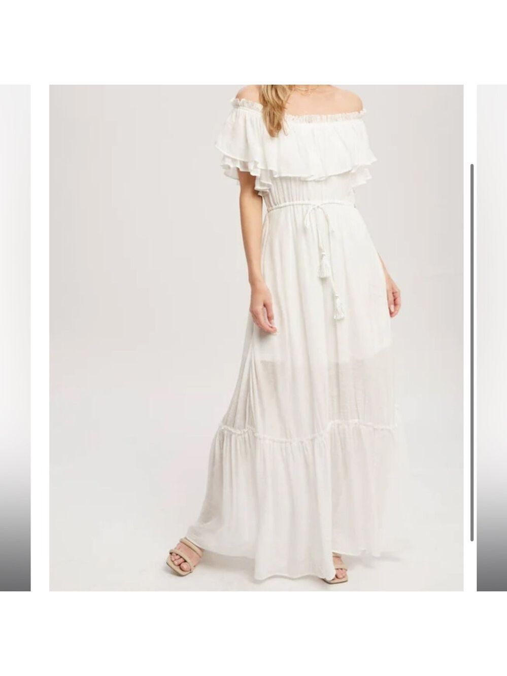 #104 Off the Shoulder Waist Tie Maxi Dress Dress